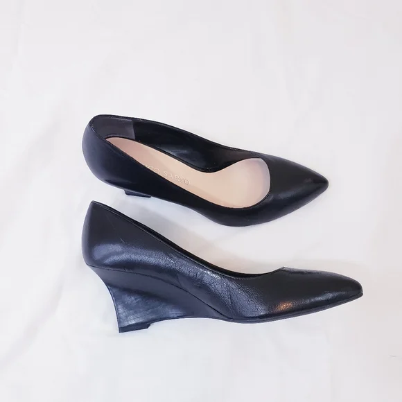 Franco Sarto Frankie Black Wedge Pump Size 7 Leather Wedged Heel Pointed Toe - Picture 13 of 14